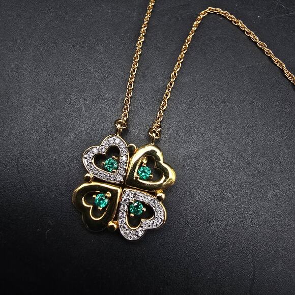 BGE Irish Shamrock Pendant Necklace CZ Gold Tone Irish St Patricks Day - Picture 7 of 9